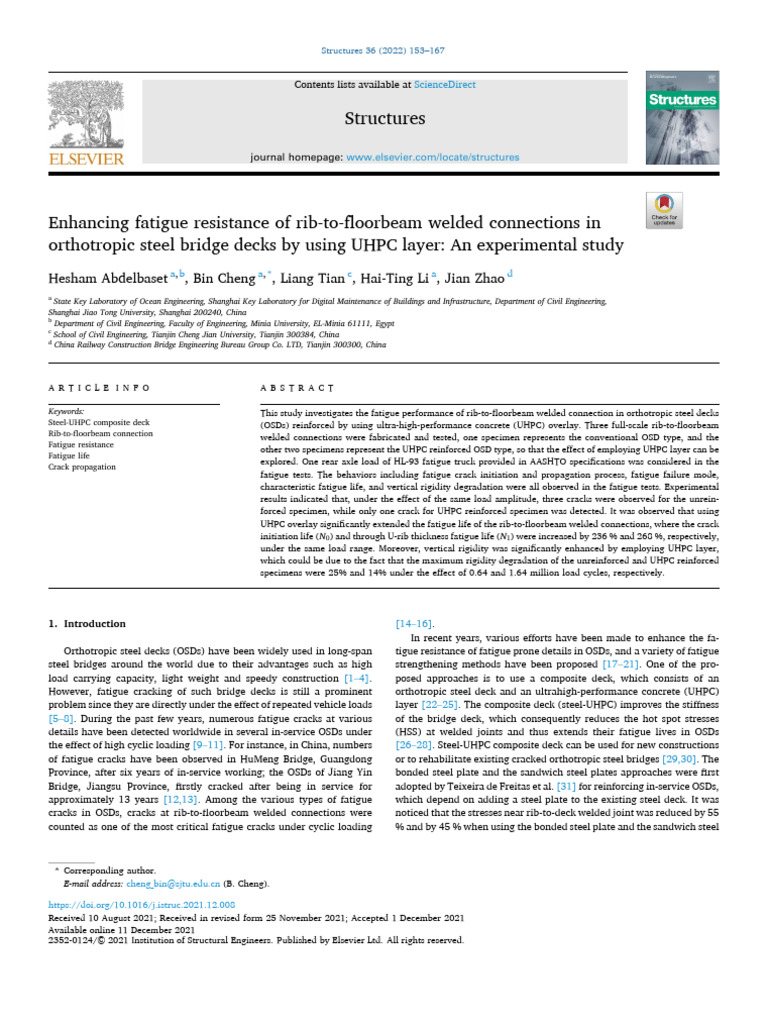Enhancing Fatigue Resistance of Rib To Floorbeam Welded Connections in ...