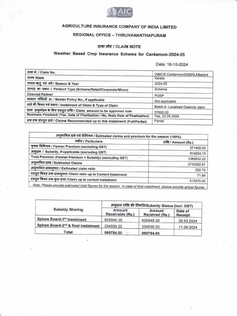 Batch 4 ILA Claim Note WBCIS Cardamom 2024 25 | PDF