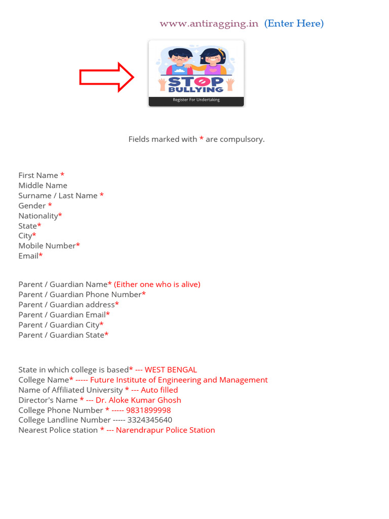 Anti-Ragging Affidavit Registration Form | PDF