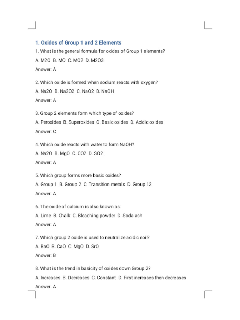 Group 1 and 2 Chemistry 80 Questions Phoenix | PDF