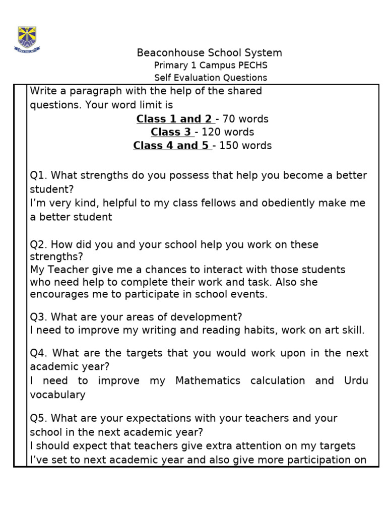 Self Evaluation Questions | PDF