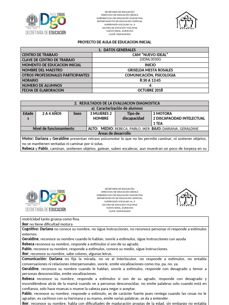 Proyecto de Aula para Educación Inicial | PDF | Educación de la primera ...