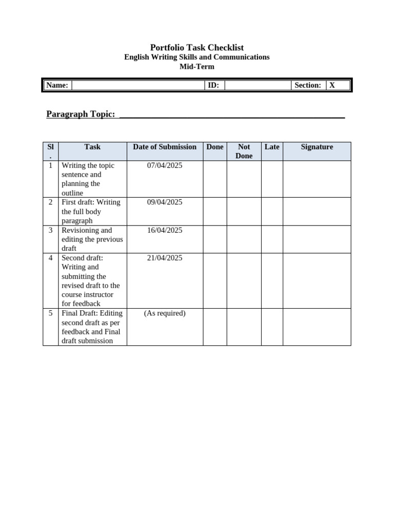 Portfolio Checklist Mid Spring 2024-25 | PDF