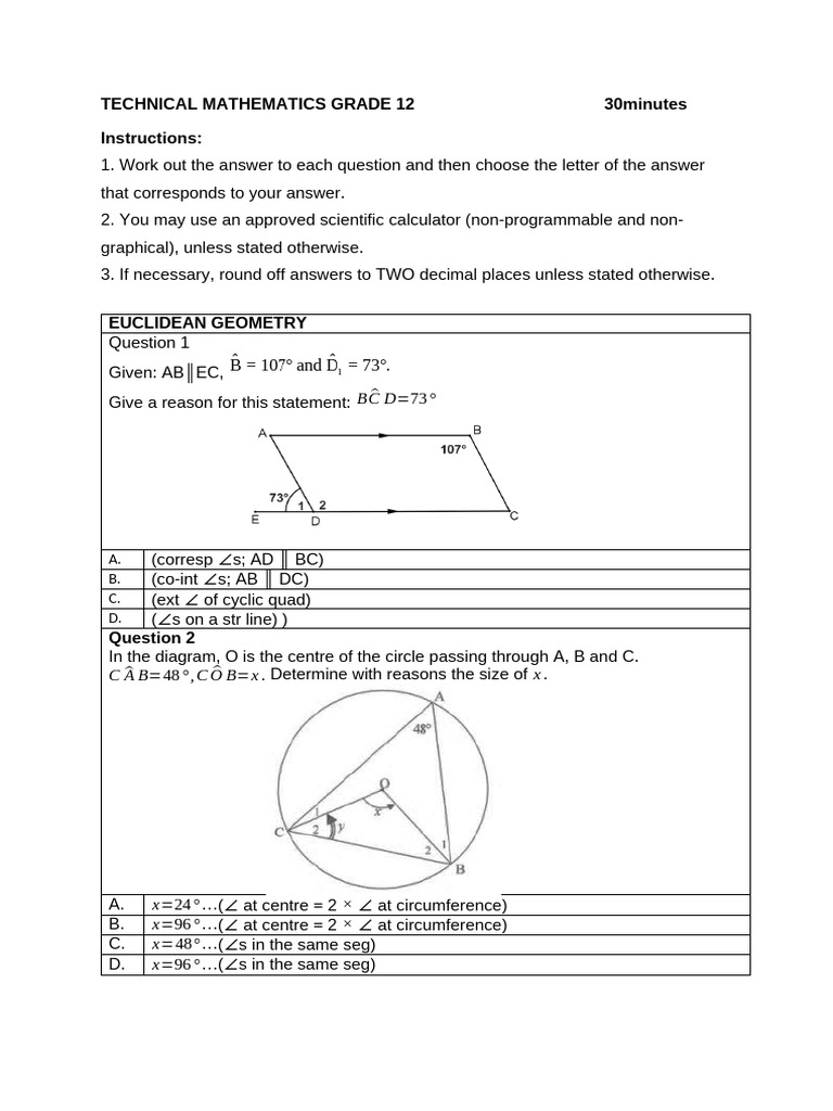 Grade 12 Technical Mathematics Guide | PDF | Circle | Angle