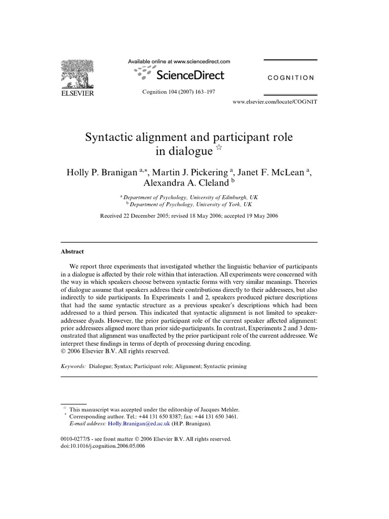 1 s2.0 S0010027706001247 Main | PDF | Syntax | Priming (Psychology)