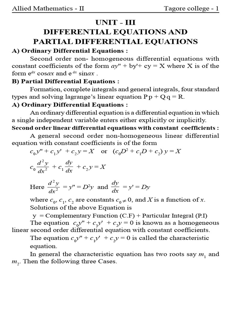 Unit - II Differential Equation New Syllabus | PDF | Ordinary ...