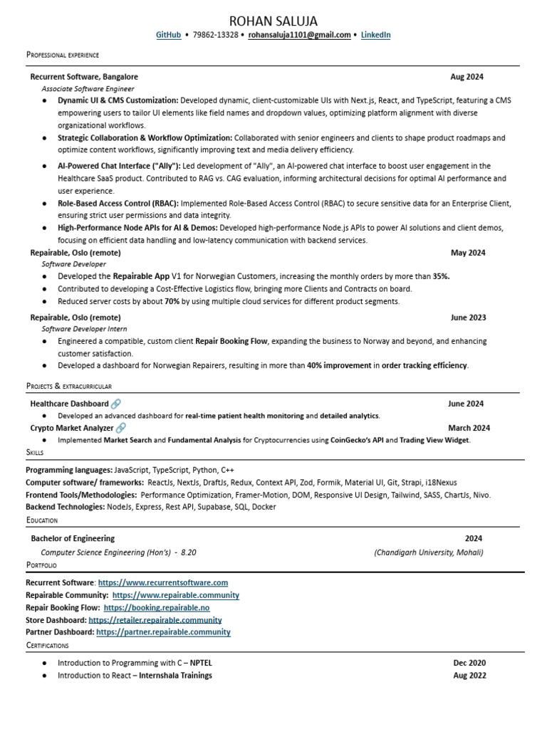 Resume RohanSaluja | PDF | Software Engineering | Computing