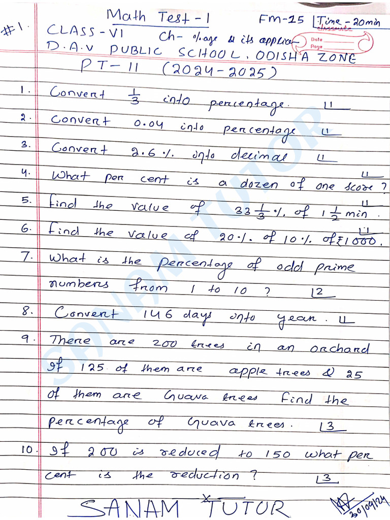Class 6 PT-2 Math Series (15 Test) ? | PDF