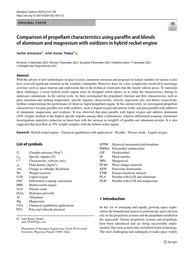 Comparison of Propellant Characteristics Using Paraffin and Blends of ...