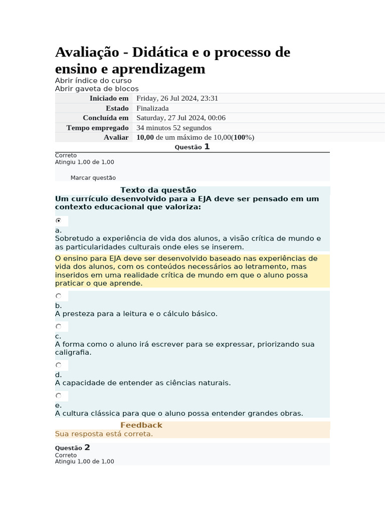 Avaliação - Didática e o Processo de Ensino e Aprendizagem | PDF ...