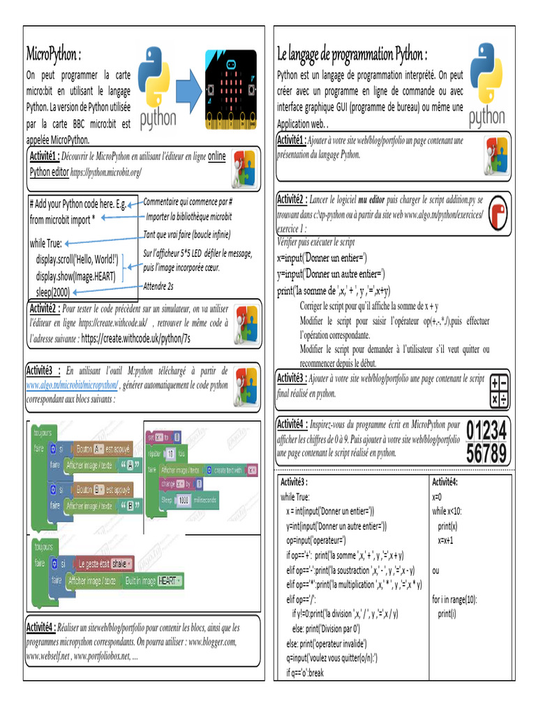 Introduction à MicroPython et Python | PDF | Python (Langage de ...