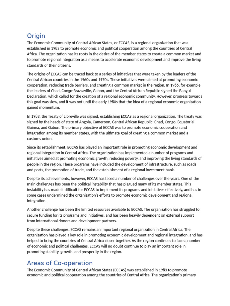 ECCAS: Origins and Achievements | PDF | Economies | International Relations