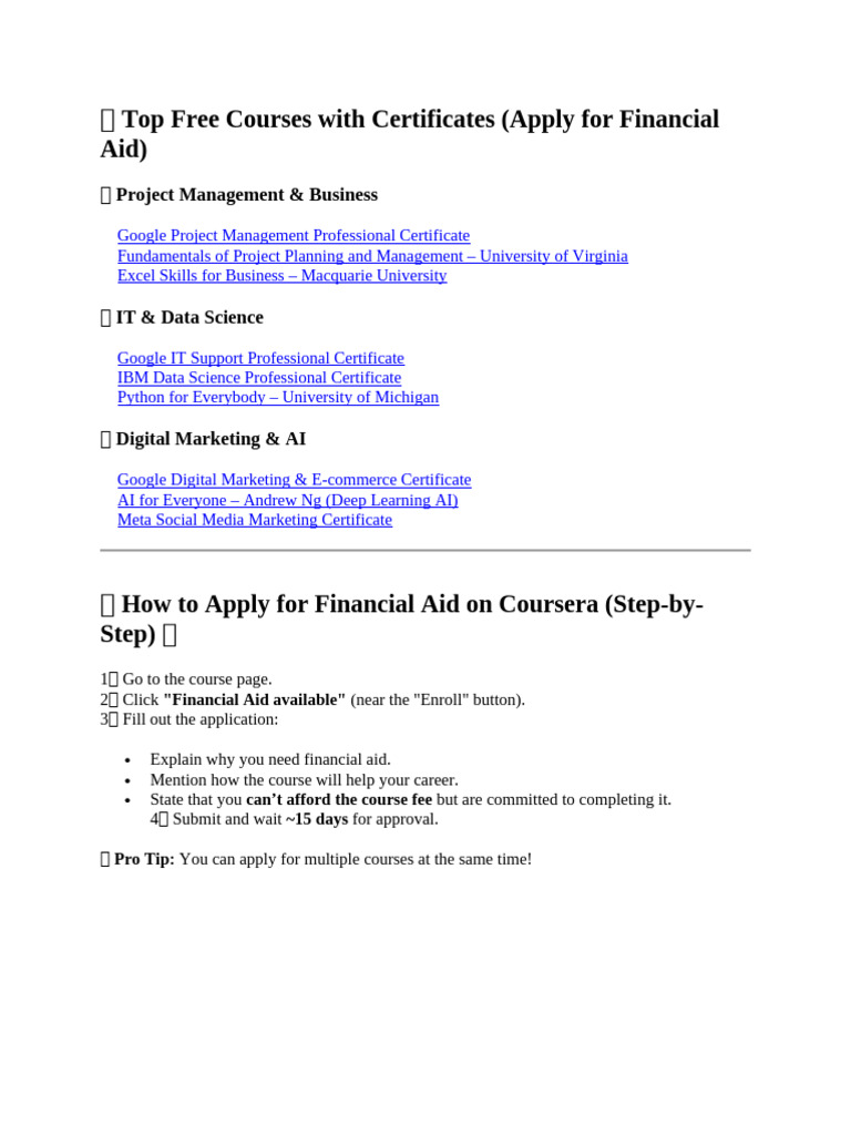 Free Courses with Financial Aid Guide | PDF