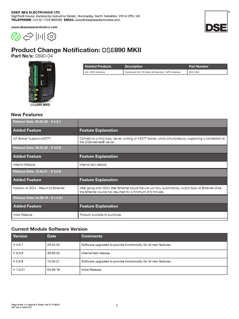 890 MKII Product Change Notice | PDF | 4 G | Service Industries