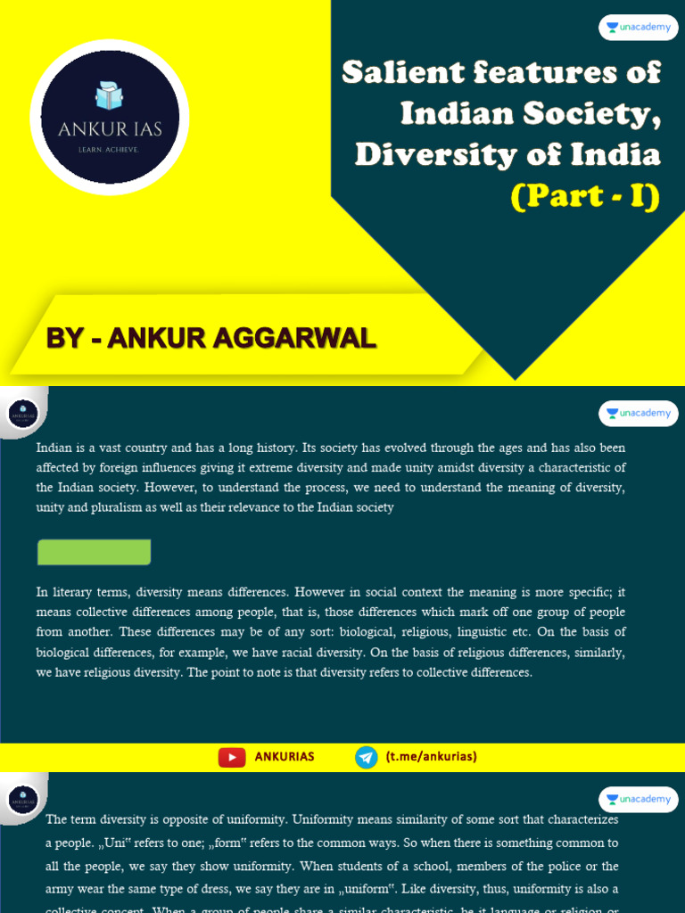 Salient Features of Indian Society | PDF | Pluralism (Political ...