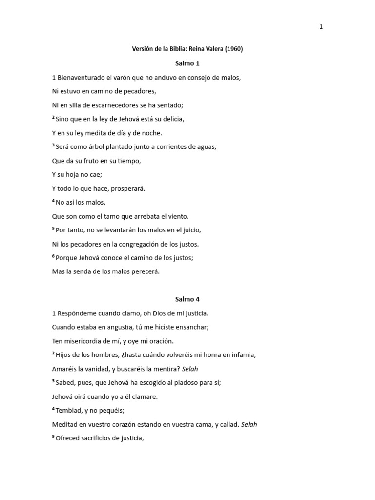 Salmos de la Biblia Reina Valera 1960 | PDF | Adoración Cristiana Y ...
