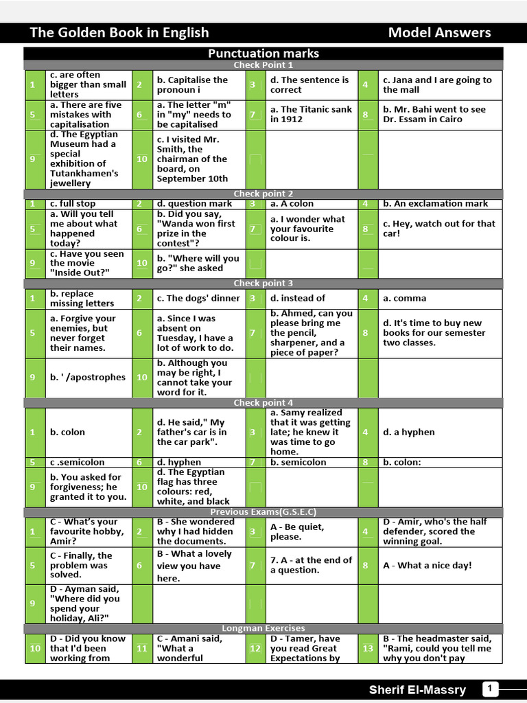 Model Answers for English Punctuation | PDF