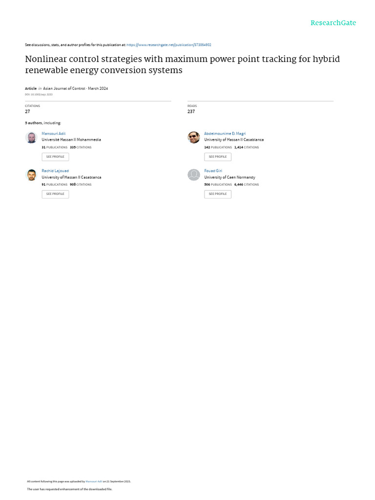Nonlinear Control for Renewable Energy | PDF