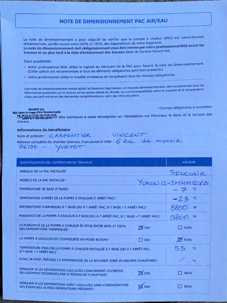 Note de Dimensionnement Pac Aireau | PDF