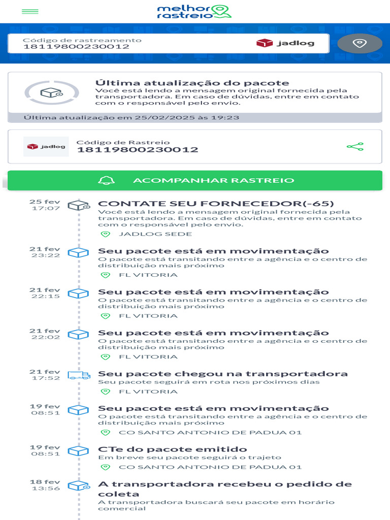 Atualização do Rastreio do Pacote | PDF