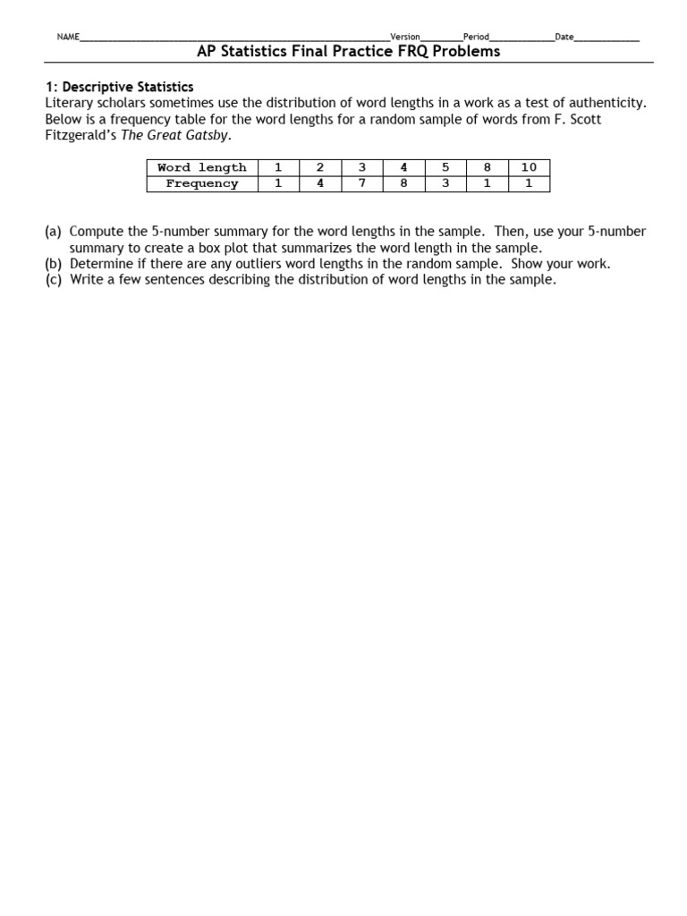 STATISTICS - Units 1-5 Free Response Questions - December 2024 | PDF ...