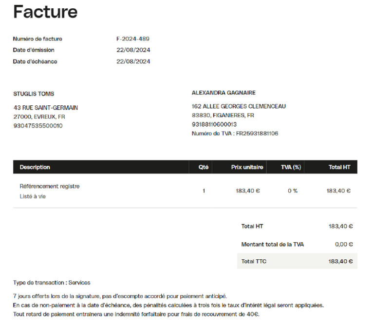 Facture Gagnaire | PDF