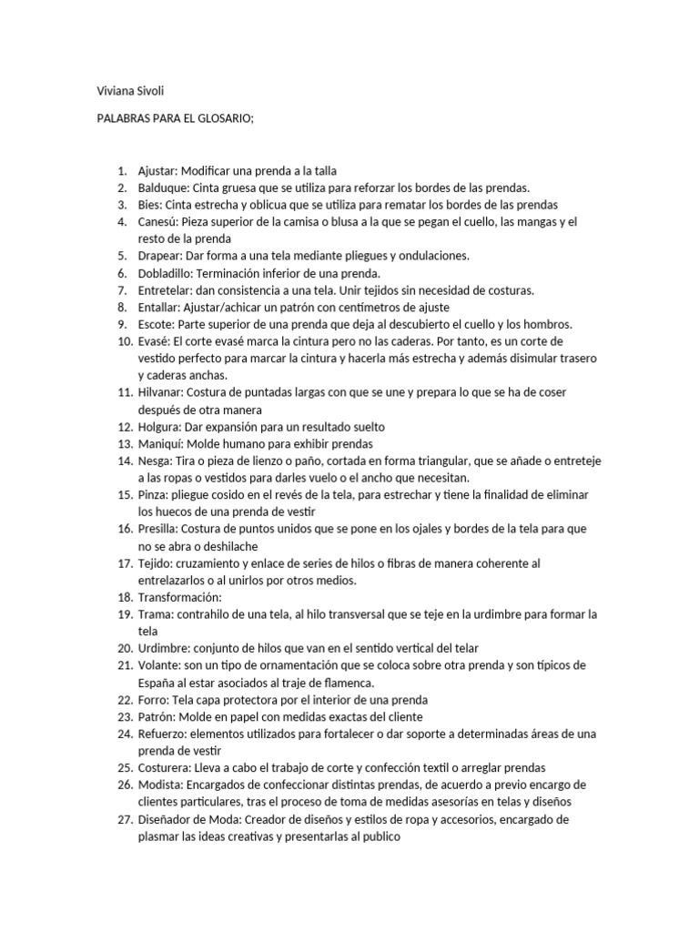 Glosario de Términos de Moda y Confección | PDF | Diseño de moda | Ropa