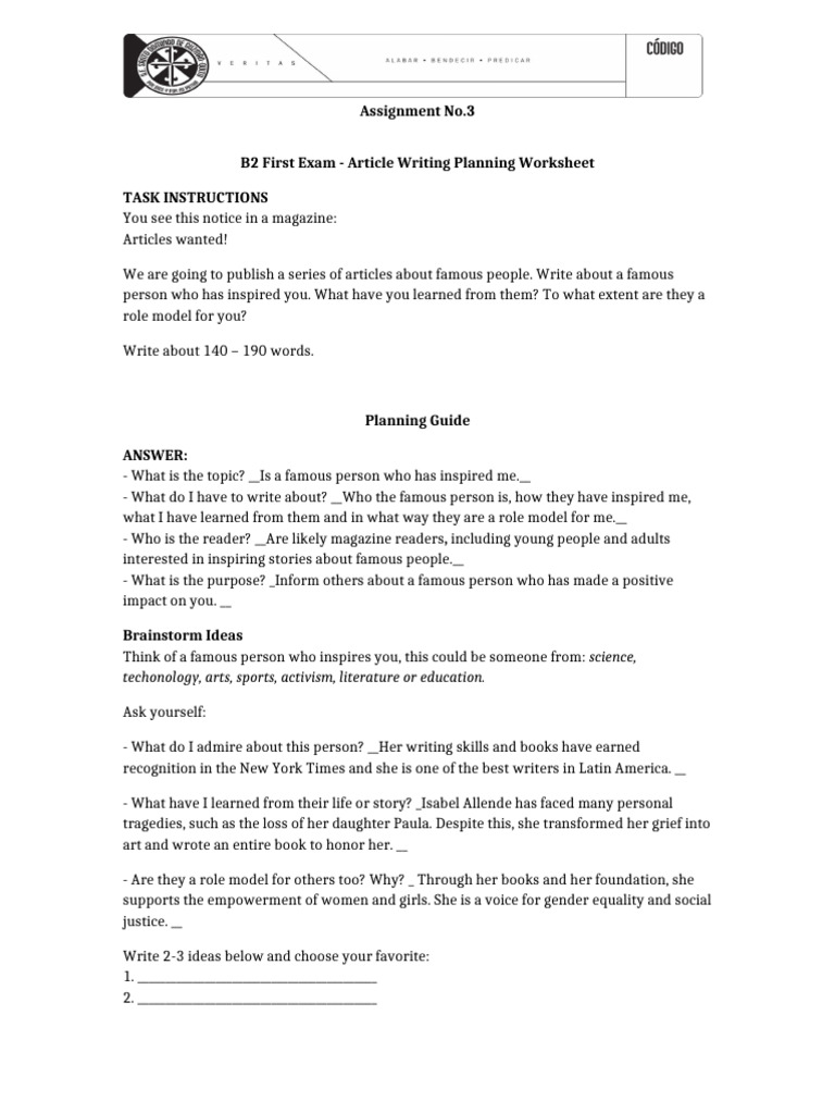 Assignment No.3 Planning and Writing An Article 2a y B | PDF ...