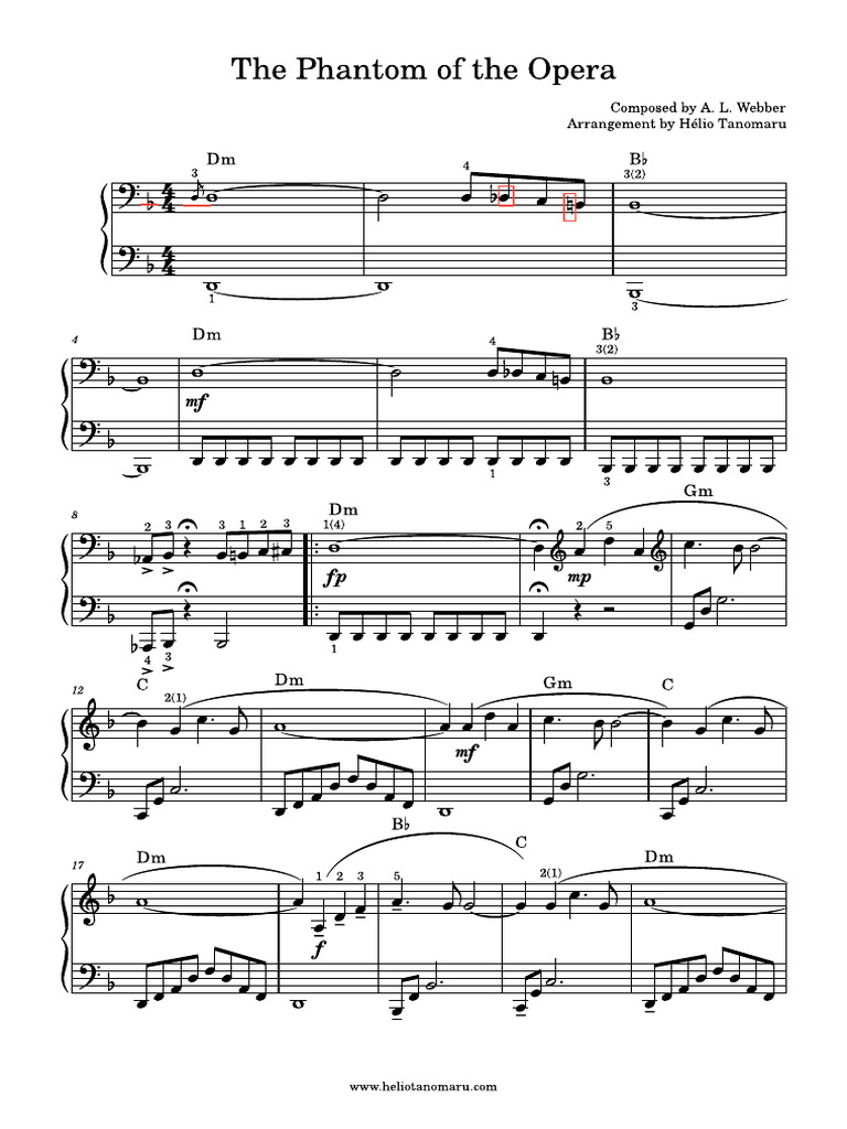 1) The Phantom of The Opera (Easy Piano Solo) - Arr. Hélio Tanomaru | PDF