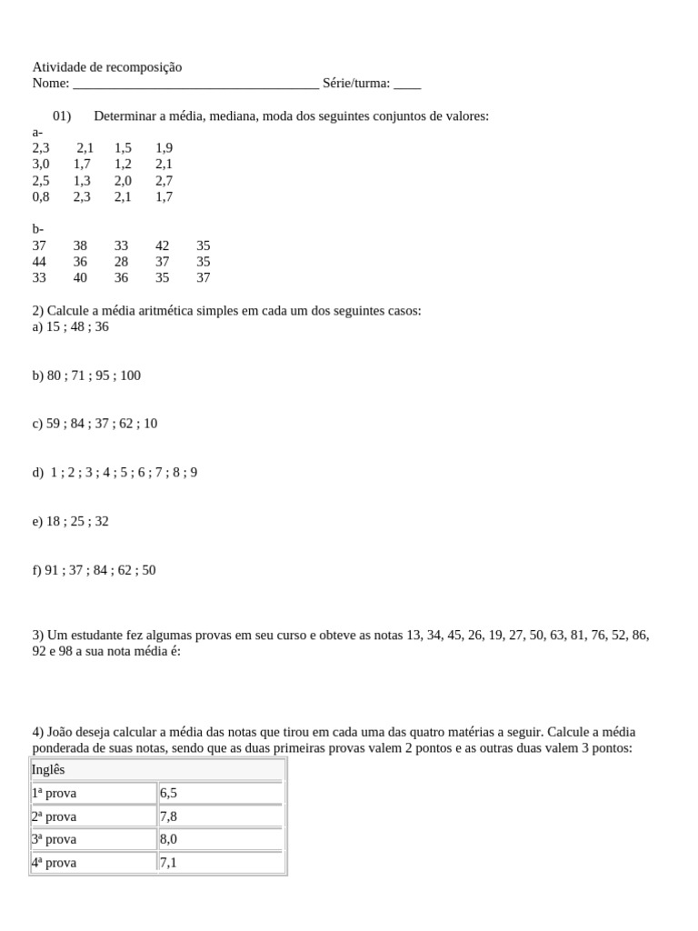ATIVIDADE RECOMP 3 Ano | PDF