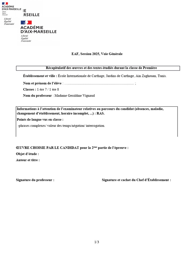 Descriptif EAF 2025 Voie Générale | PDF