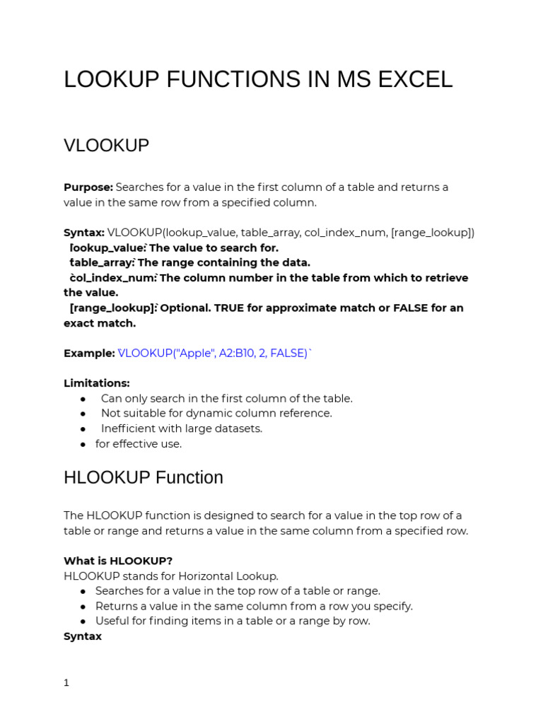 Excel Lookup Functions Explained | PDF | Information Technology ...
