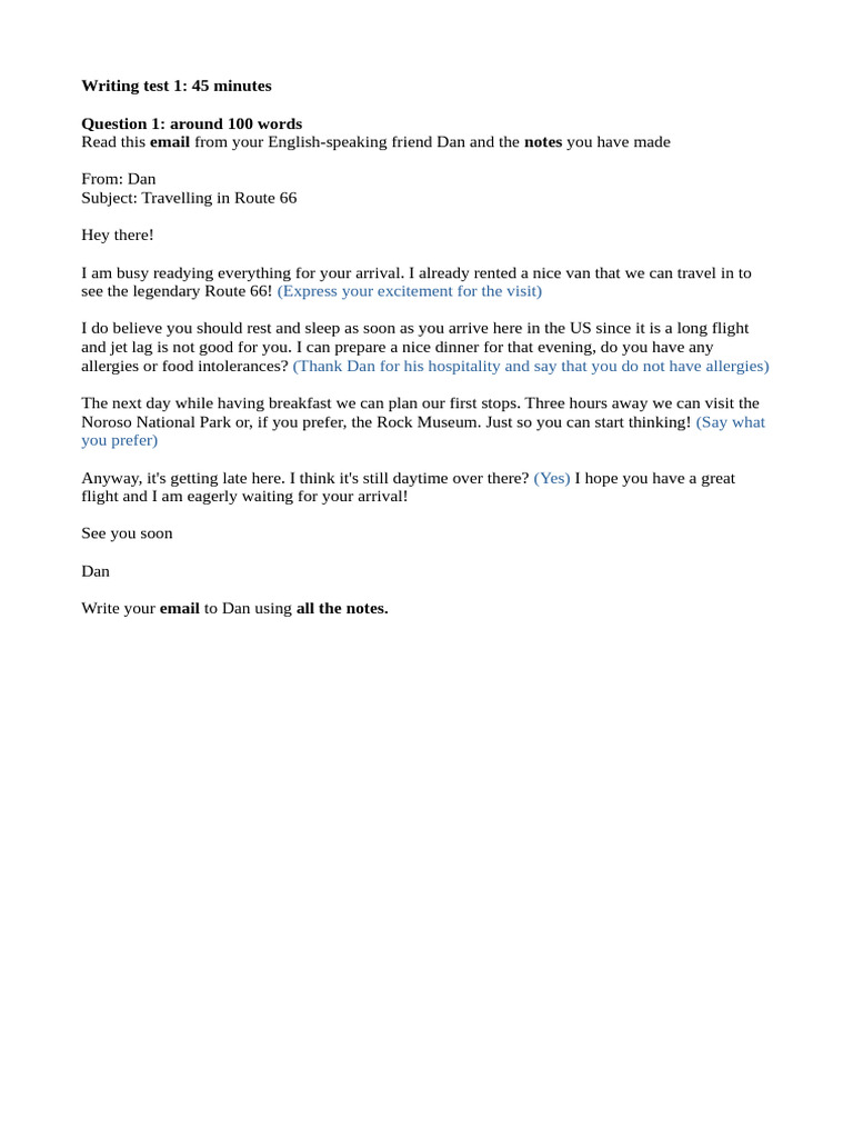 Writing Test: Email & Story Prompts | PDF