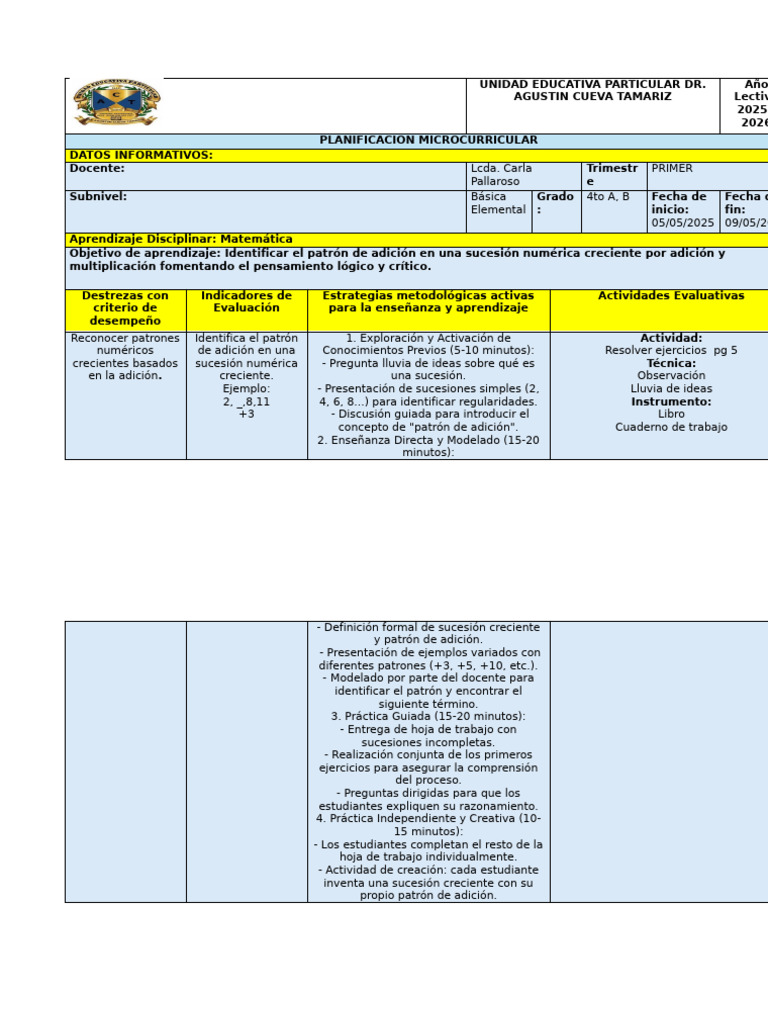 Plan de Clase Mat | PDF | Enseñando | Aprendizaje