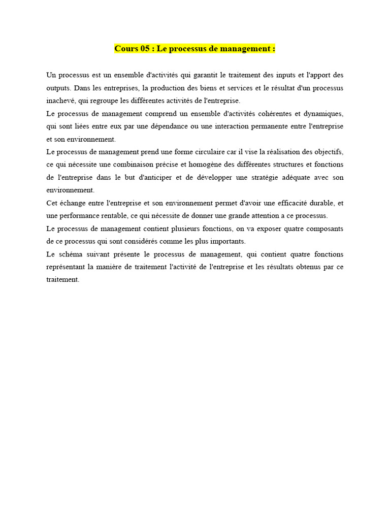 Processus de Management en Entreprise | PDF | Business | Gestion ...
