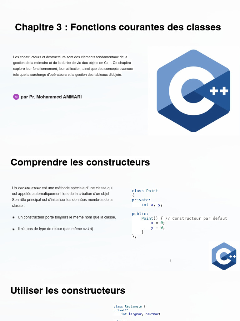 Fonctions de classes en C++ : Constructeurs et destructeurs | PDF | C ...