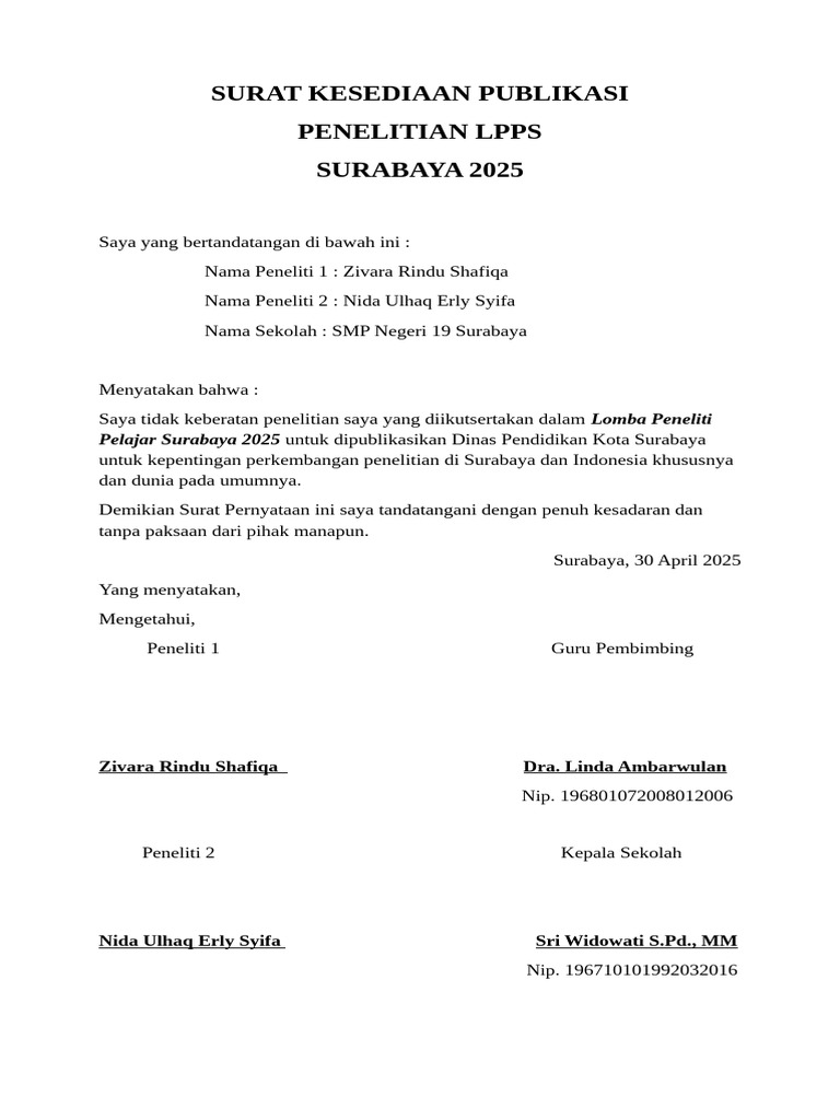 Surat Kesediaan Publikasi Pdf