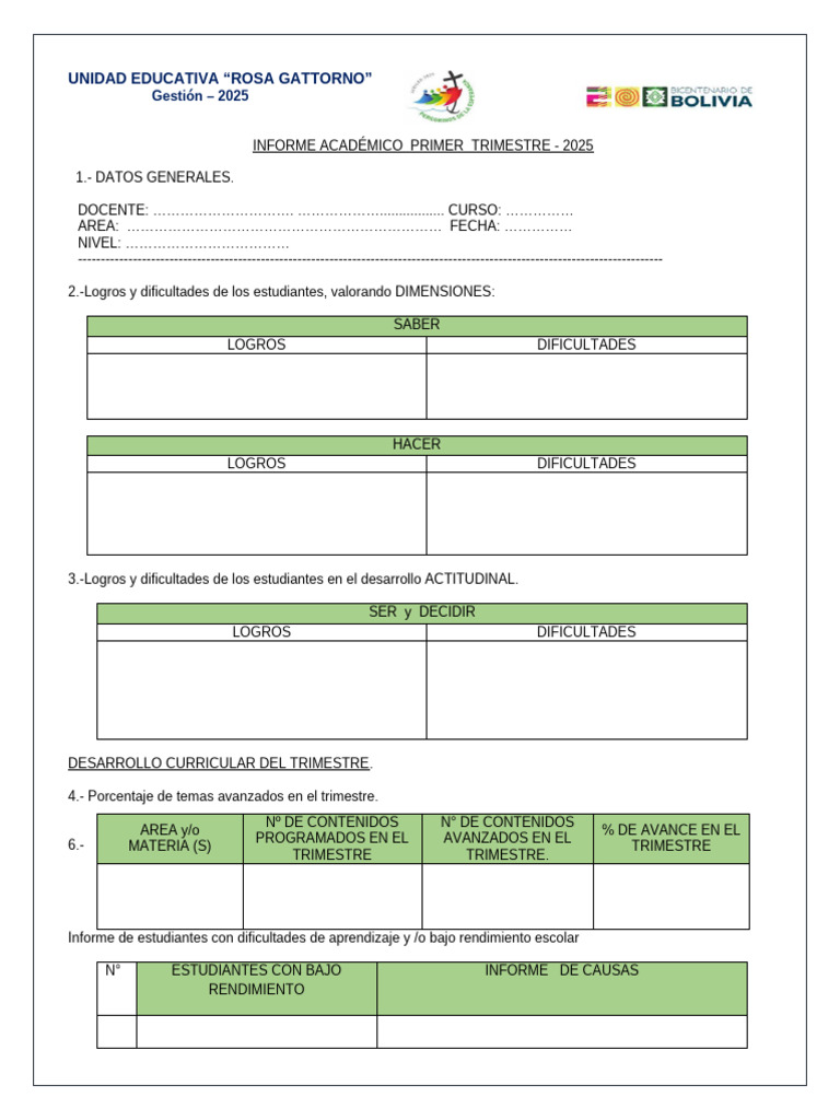 Informe Académico Primer Trimestre 2025 | PDF | Aprendizaje ...