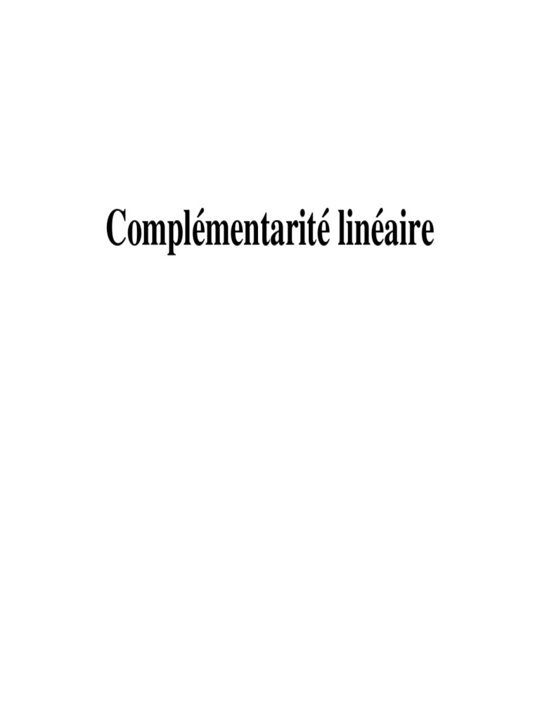 Problème de Complémentarité Linéaire | PDF | Concepts mathématiques ...