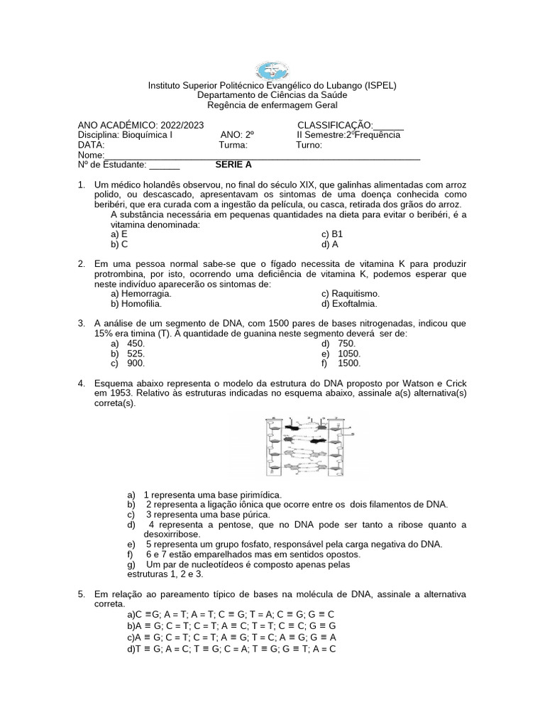 Prova Bioquímica II . | PDF | RNA | Vitamina