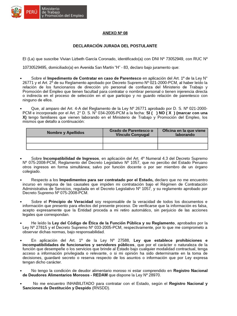 Declaración Jurada de Postulante 2022 | PDF | Justicia | Crimen y violencia
