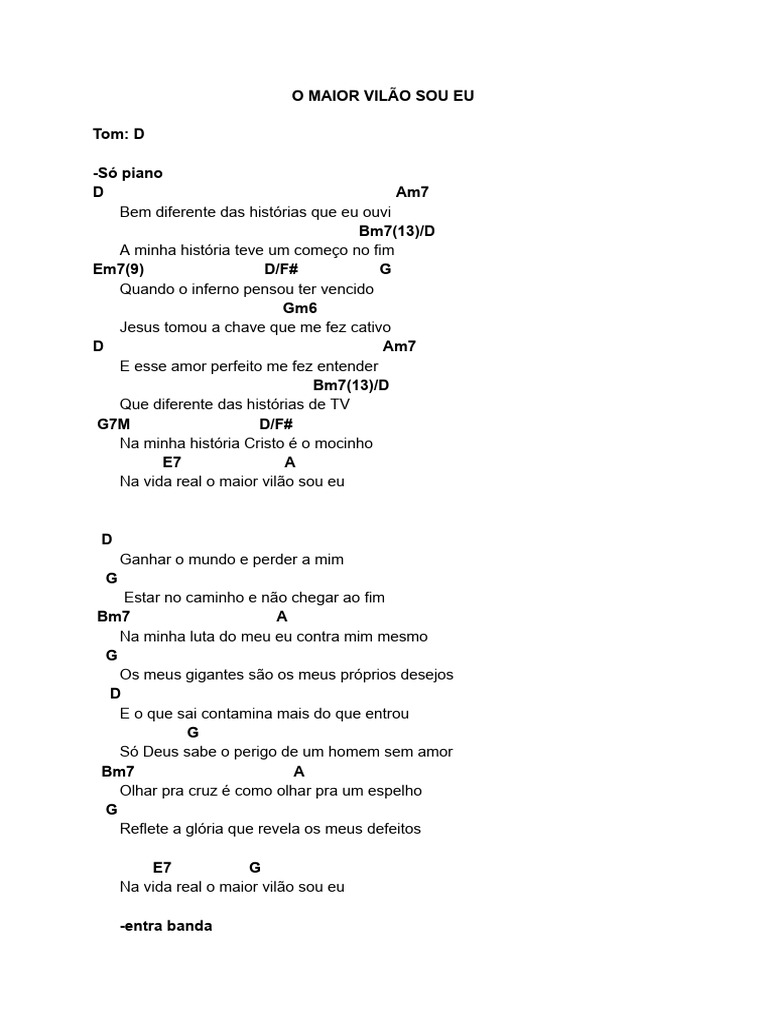 O Maior Vilão Sou Eu - Letra e Cifras | PDF | Amor