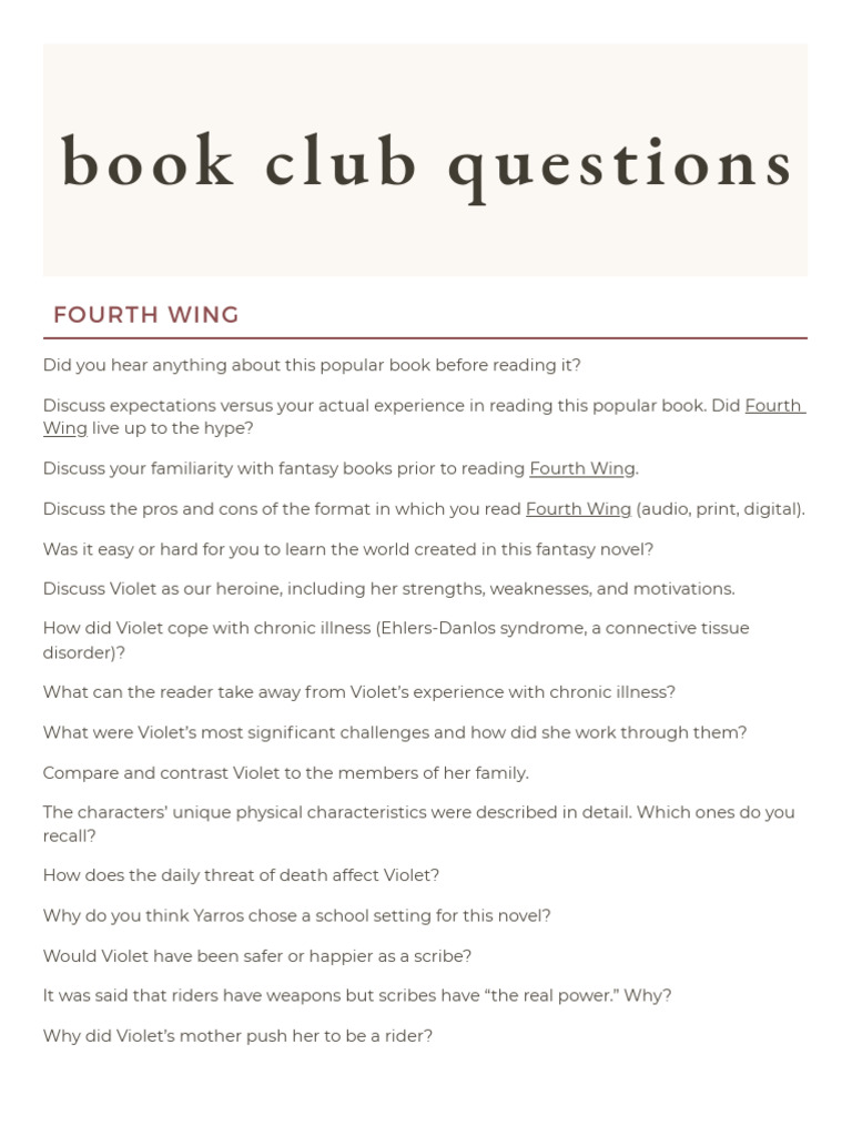 Book Club Questions Fourth Wing PDF