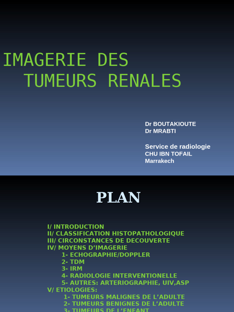 Imagerie des tumeurs rénales : méthodes et classifications | PDF ...
