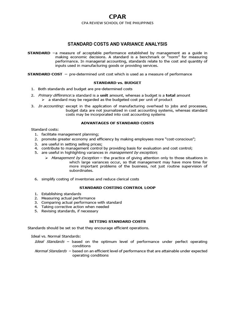 Week 5-6 MAS 9603 STANDARD COSTS AND VARIANCE ANALYSIS PDF | PDF ...