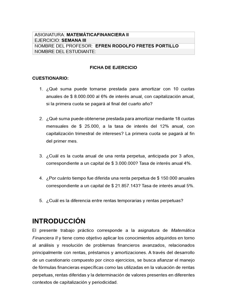 Sumas Prestadas en Matemática Financiera | PDF | Interés | Tasas de interés