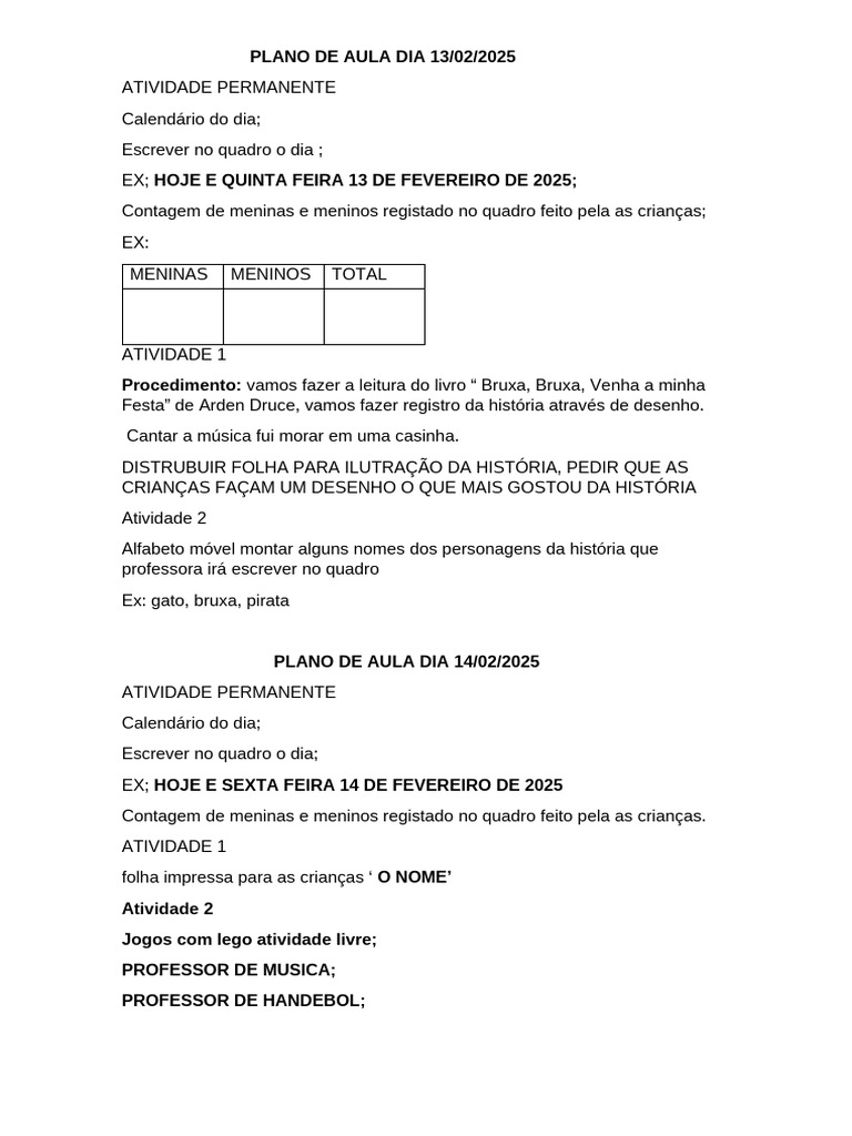 Plano de Aula: Atividades Infantis 2025 | PDF