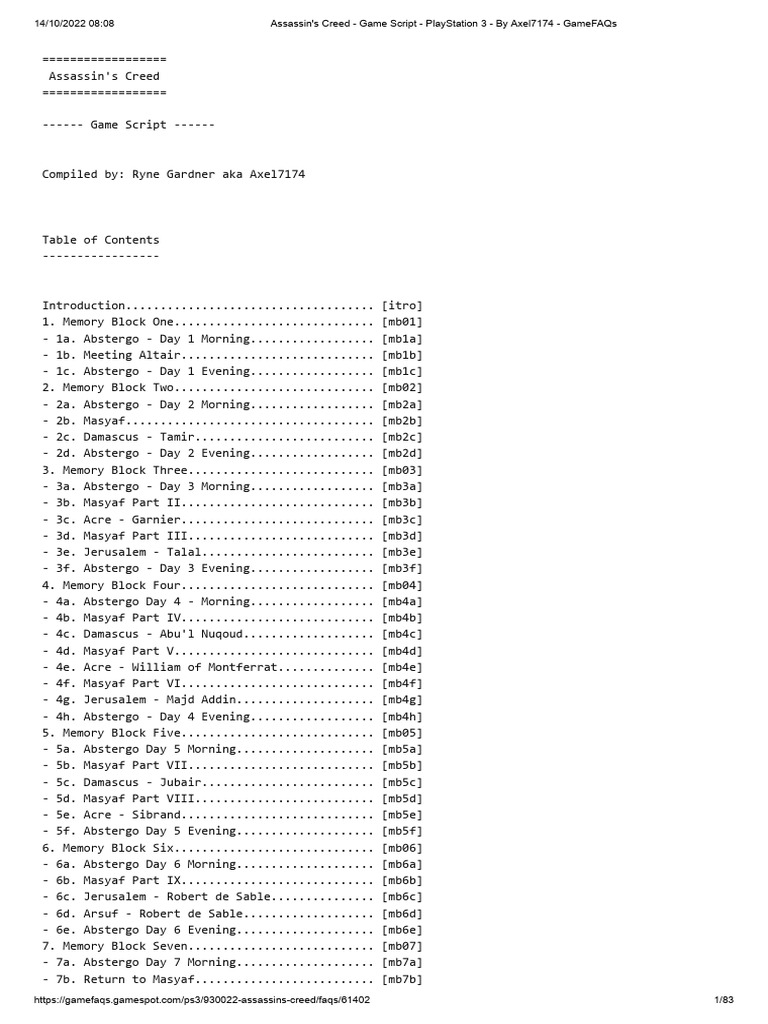 Assassin's Creed Game Script Overview | PDF | Memory
