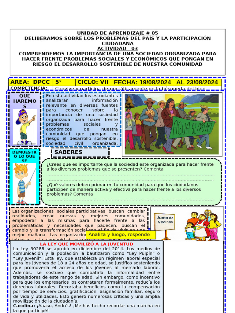 Actividad 3 DPCC 5° Unidad 5 | PDF | Sociedad civil | Ciudadanía