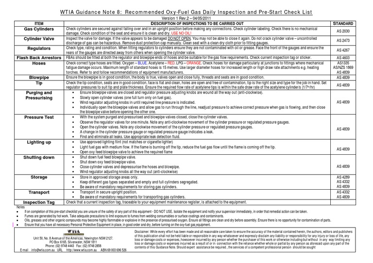 Oxy-Fuel Gas Safety Checklist | PDF | Valve | Gases